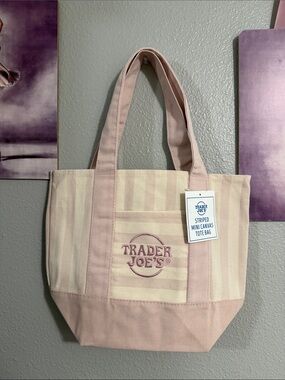2026 Trader Joe’s mini pastel canvas tote bag new stripe pink